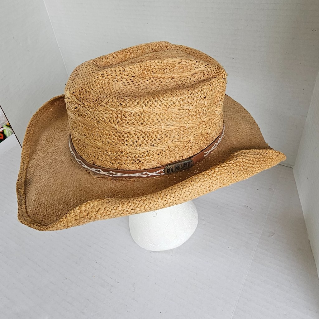 Vintage Rol President Sport Western Mens Straw Cowboy Rodeo Summer Hat